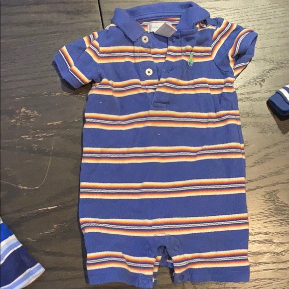 (3) Striped Blue Rompers Polo - Picture 3 of 4